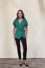 The Linen Tencel Kimono Top - Emerald