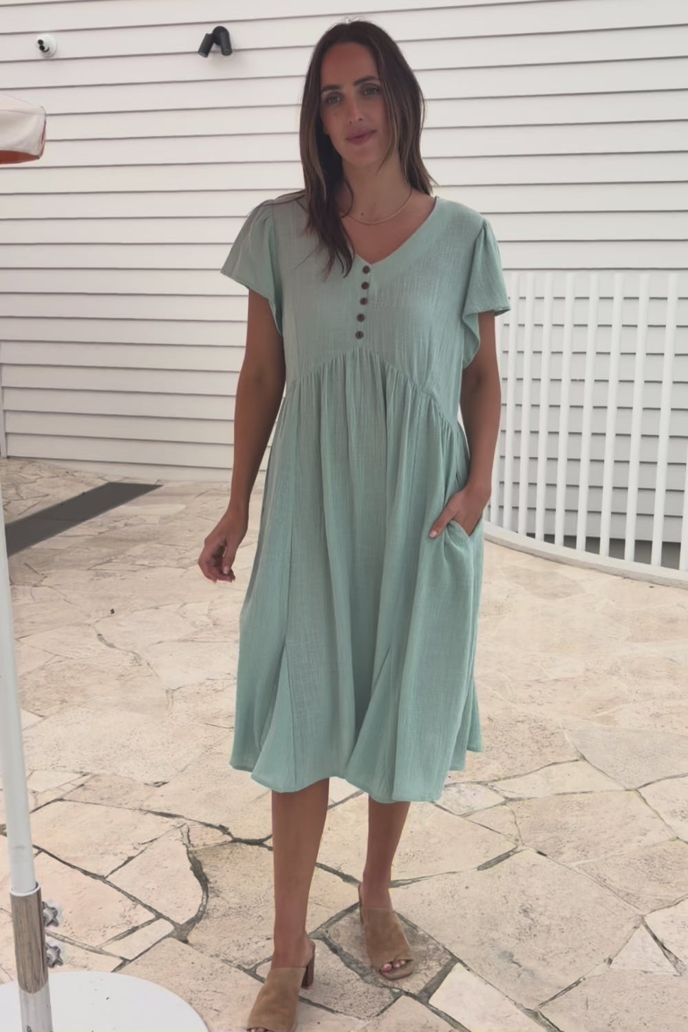 Cute As A Button Cotton Midi Dress – Sage