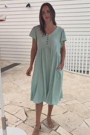 Cute As A Button Cotton Midi Dress – Sage