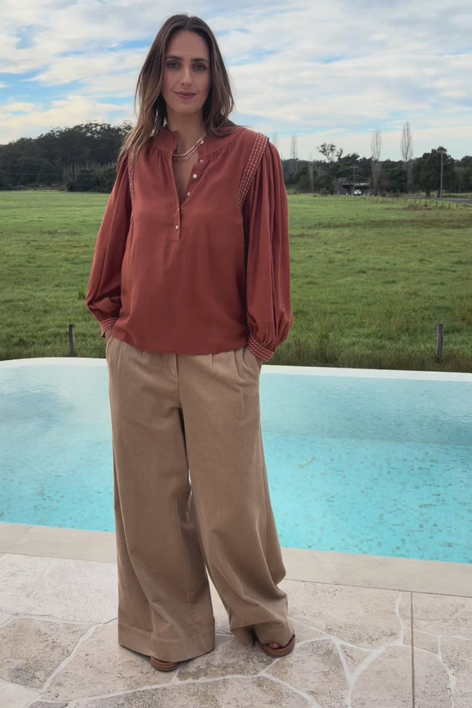 Out And About Cotton Blouse – Rust