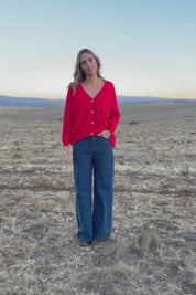 My Boyfriends Cotton Cashmere Cardi - Scarlet