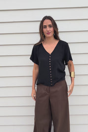 Cute As A Button Cotton Blouse - Black