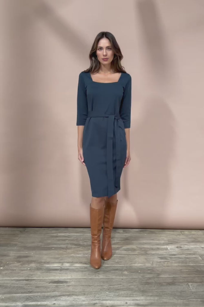 The Square Neck Ponte Dress - Lagoon