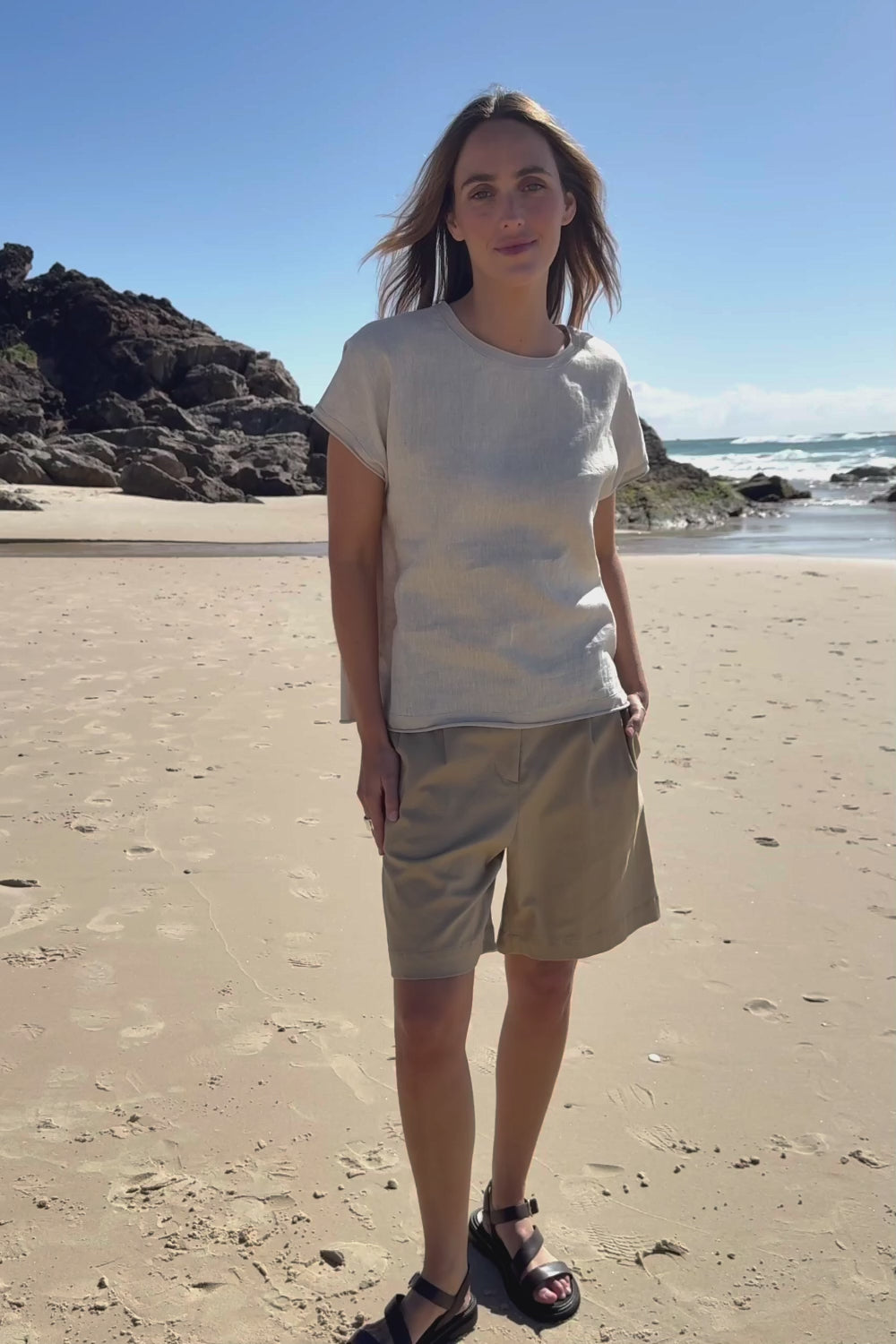 Go To Contrast Back Linen Top - Natural