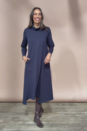 The Cotton Blend Cowl Neck Dress – Navy