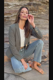 Cotton Linen Blazer - Khaki