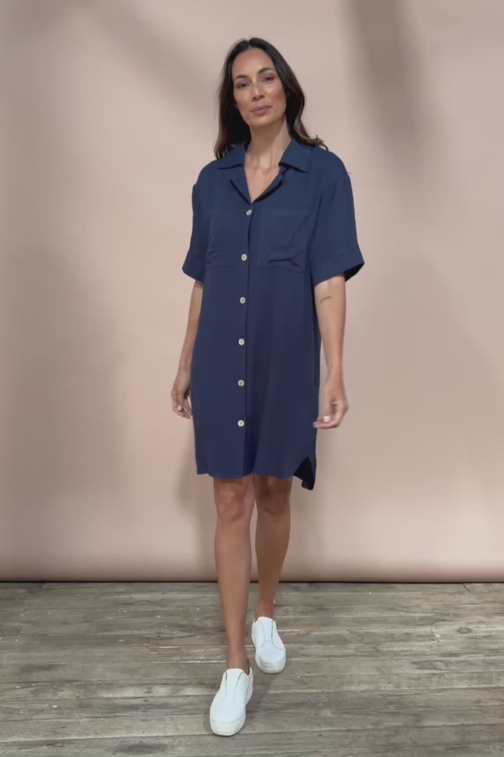 The Must Have Linen Look Shacket Dress - Navy