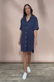 The Must Have Linen Look Shacket Dress - Navy