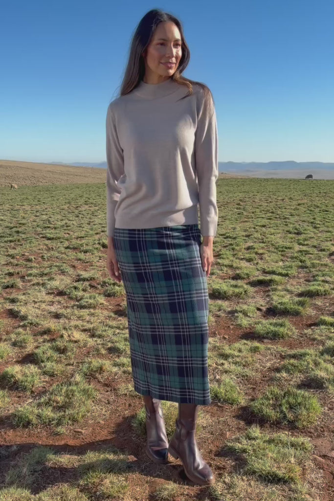 The Check Knit Lined Skirt – Navygreen