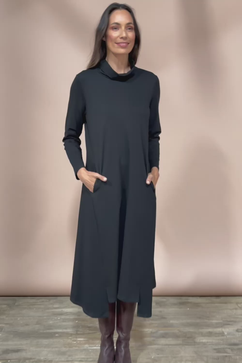 The Cotton Blend Cowl Neck Dress – Black
