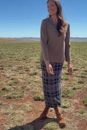 The Check Knit Lined Skirt – Navytaupe