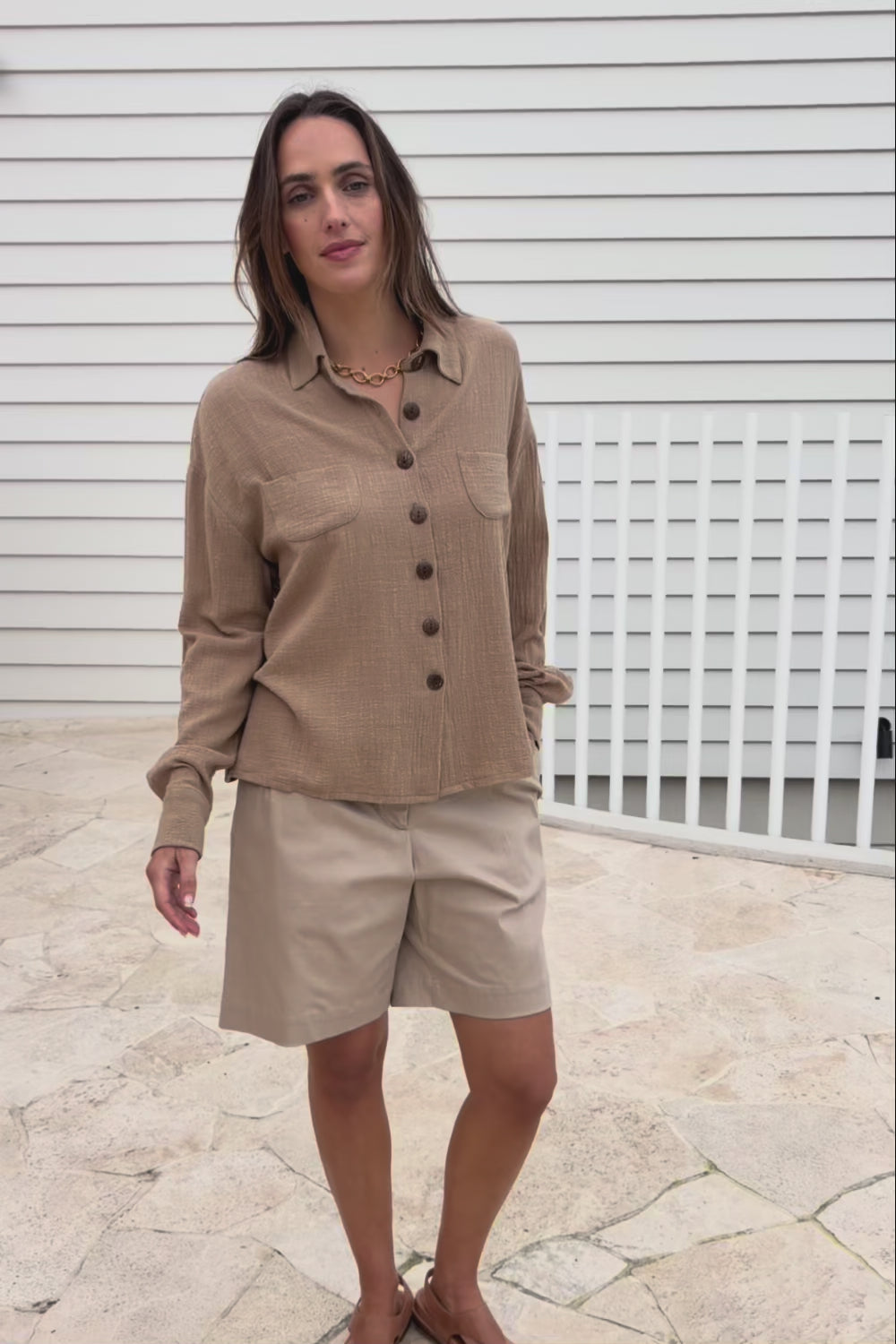 Cute As A Button Cotton Shirt - Rock