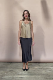 Loulou Satin Skirt - Black