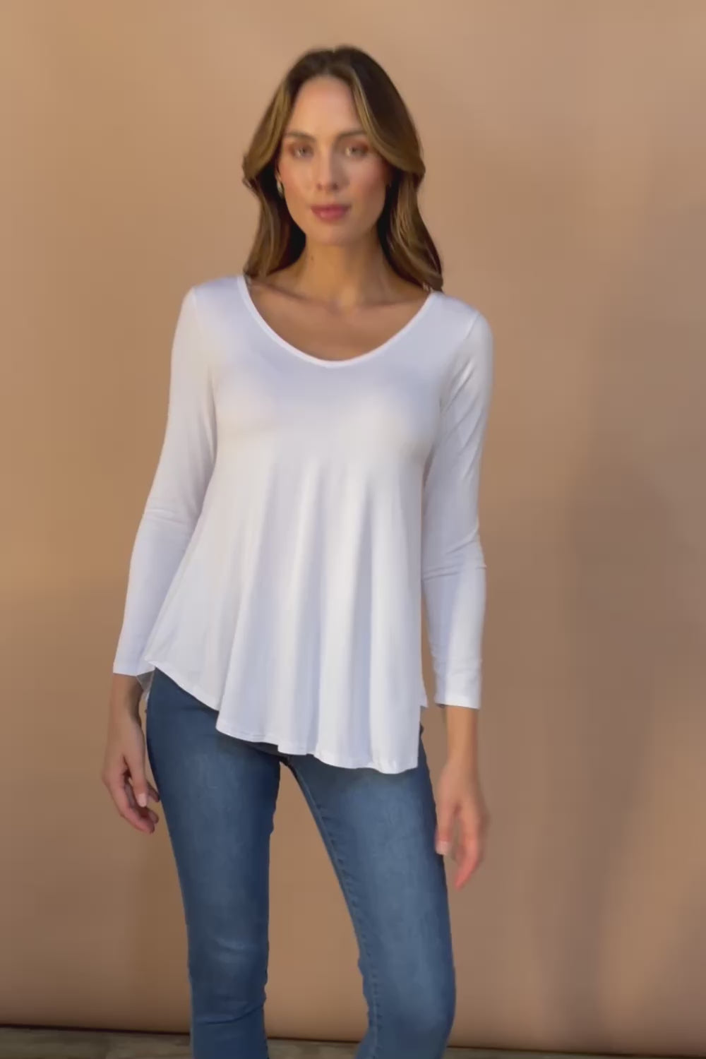 Long Sleeve Softly Swinging Bamboo Tee - White