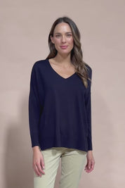 The High Low V Neck Jumper - Navy