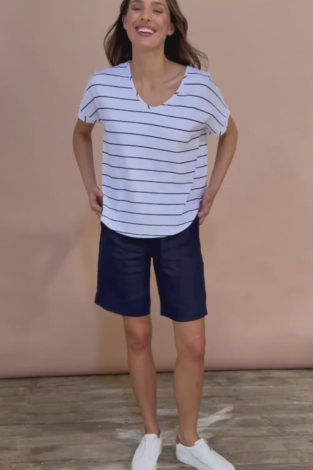 Jersey Waist Linen Short - Navy