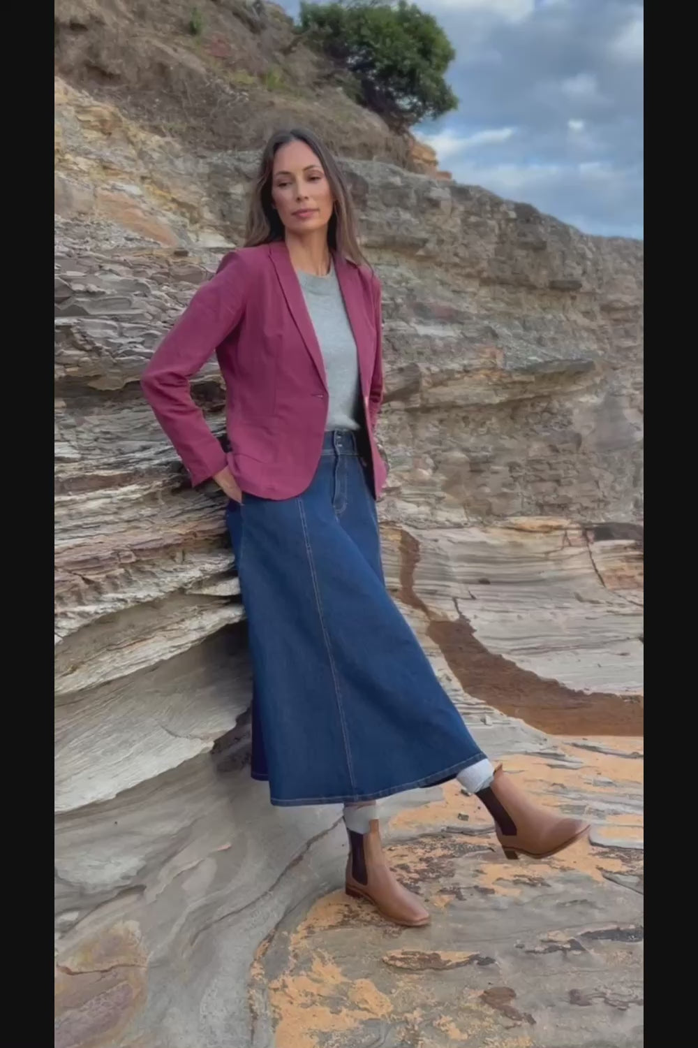 Cotton Linen Blazer - Wine