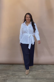 Belle Tie Waist Cotton Shirt - White