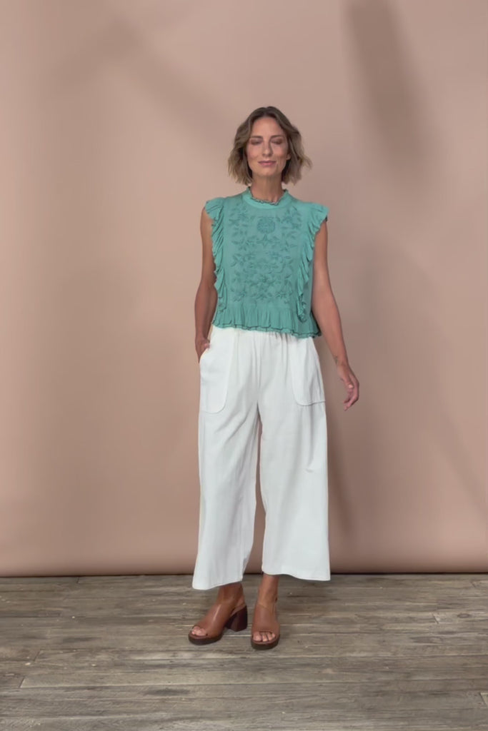 Easy Frills Embroidered Top - Pistachio