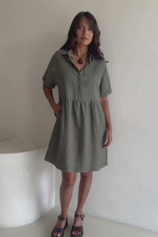 Linen Throw On Dress - Olive