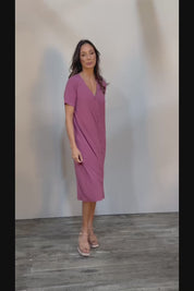 The Pack & Go Luxe Bamboo Button Up Dress with Pockets - Smokeyrose