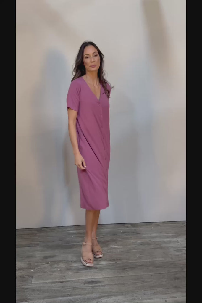 The Pack & Go Luxe Bamboo Button Up Dress with Pockets - Smokeyrose