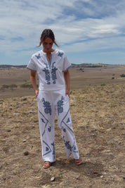 Morning Sun Embroidered Cotton Top - Whiteblue